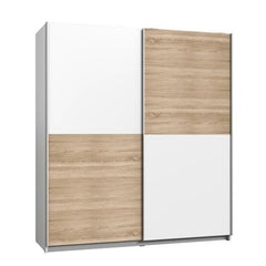 Armoire 2 portes coulissantes - Panneaux de particules - Décor chene et blanc - L 170,3 x P 61,2 x H 190,5 cm - ULOS AUCUNE