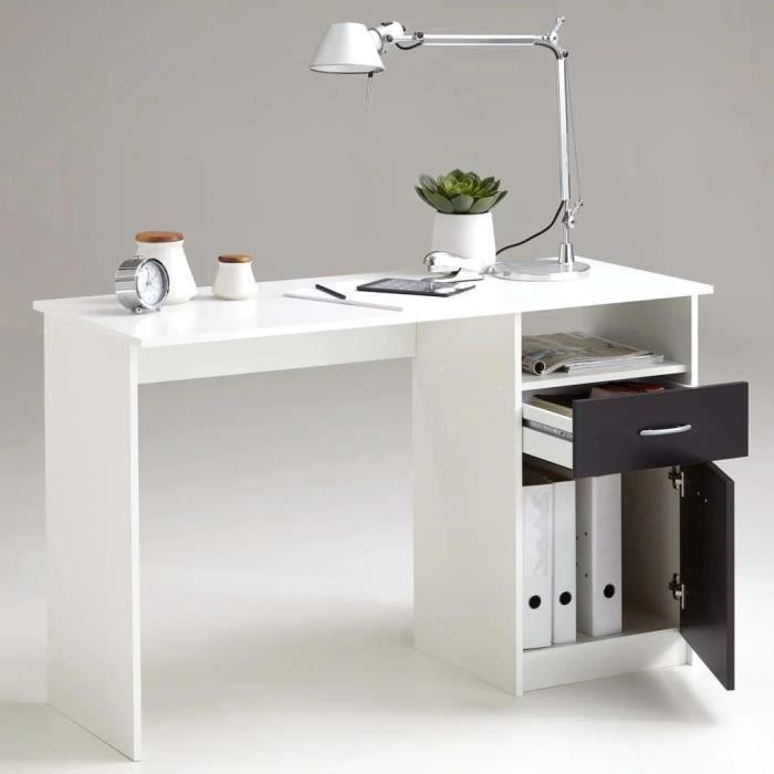 Bureau JACKSON - Décor blanc P/noir - L123 x H76,5 x P50 cm - Fabriqué en Allemagne FMD