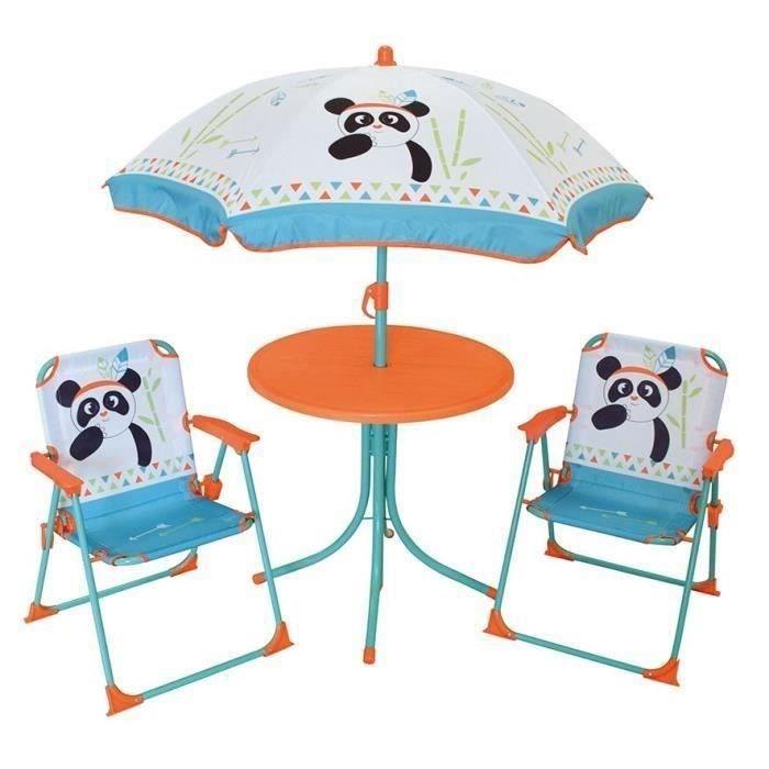 FUN HOUSE 713095 INDIAN PANDA Salon de jardin avec une table, 2 chaises pliables et un parasol pour enfant FUN HOUSE