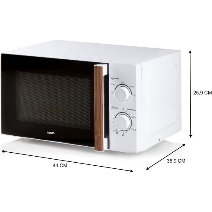 Four micro-ondes DOMO DO2720 - 20L - 700W - Minuterie 35mn - Fonction décongélation - L44 x P35,8 x H 25,8 cm - Blanc finition bois - Paloma Tech