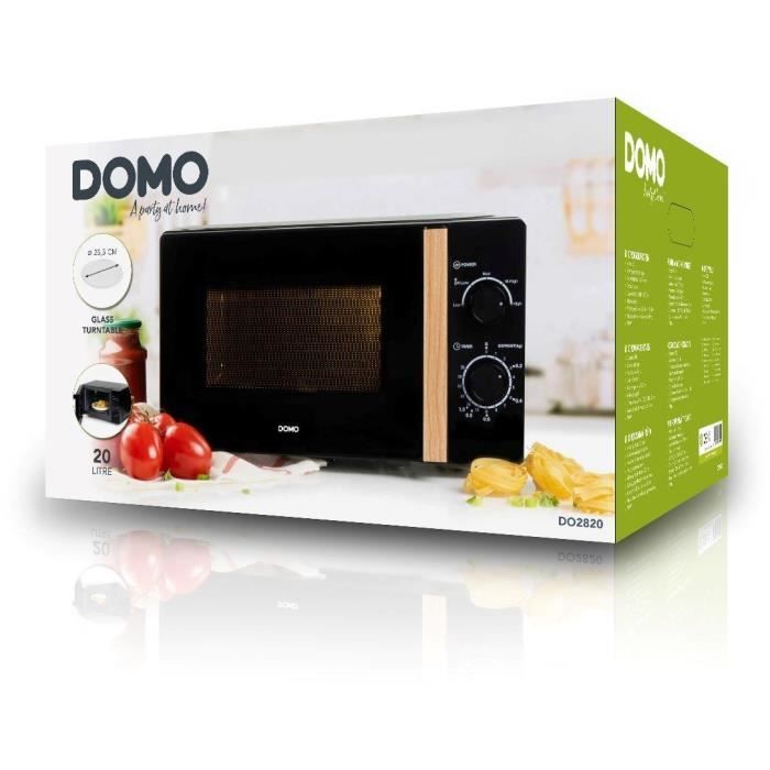 Four micro-ondes DOMO DO2820 - 20L - 700W - Minuterie 35mn - Fonction décongélation - L44 x P35,8 x H 25,8 cm - Noir finition bois - Paloma Tech