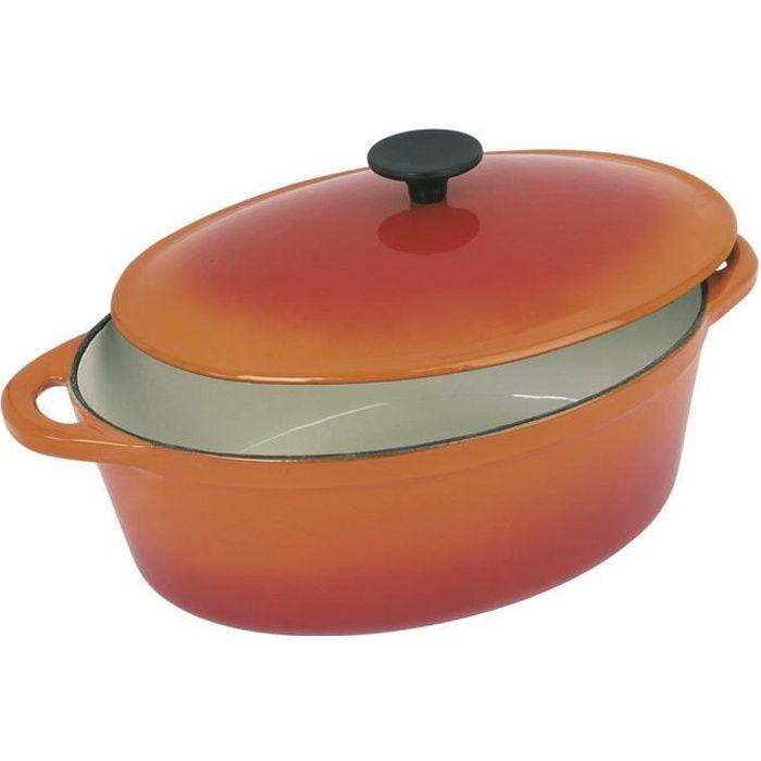 CREALYS GRAND CHEF Cocotte ovale en fonte d'acier émaillée - L 37 cm - 9 L - Orange - Tous feux dont induction CREALYS