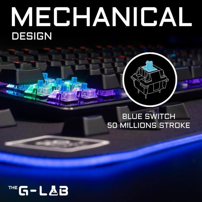 Clavier Gaming Mécanique - THE G-LAB - KEYZ -CARBON -EX/FR - Rétroéclairé - Switch Bleu - Repose Poignet - FR THE G-LAB