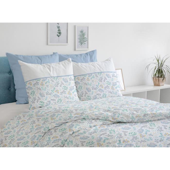 Parure de couette HOME LINGE PASSION Adonis - 3 Pcs - 220 x 240 - 100% Coton 57 Fils - Bleu HOME LINGE PASSION