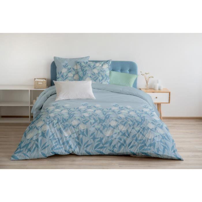 Parure de couette HOME LINGE PASSION Tempete Florale - 3 Pcs - 220 x 240 - 100% Coton 57 Fils - Bleu HOME LINGE PASSION