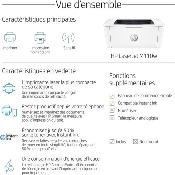 Imprimante monofonction HP LaserJet M110w laser noir et blanc HP