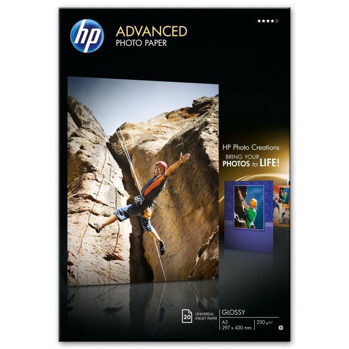 Papier Photo Brillant HP - 20 feuilles A3 - Compatible avec HP Photosmart - Jet d'encre HP