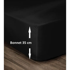 LOVELY HOME Drap Housse 100% Coton 140x190cm - Bonnet 35cm - Noir LOVELY HOME