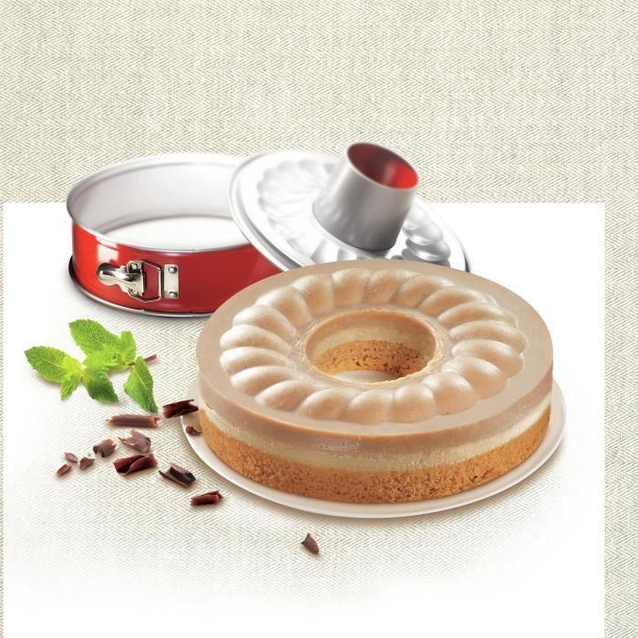 TEFAL Moule a savarin Delibake en acier - Ø 25 cm - Rouge et gris - Avec charniere TEFAL