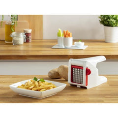 MOULINEX K1015414 Coupe frites et légumes manuel, Large grille 7x7 cm, Lames inox, Excellente prise en main, Robuste, Blanc/Rouge MOULINEX