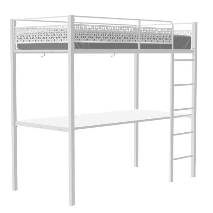 Lit mezzanine enfant avec bureau EDI - Blanc - 90 x 190 cm - Sommier inclus AUCUNE