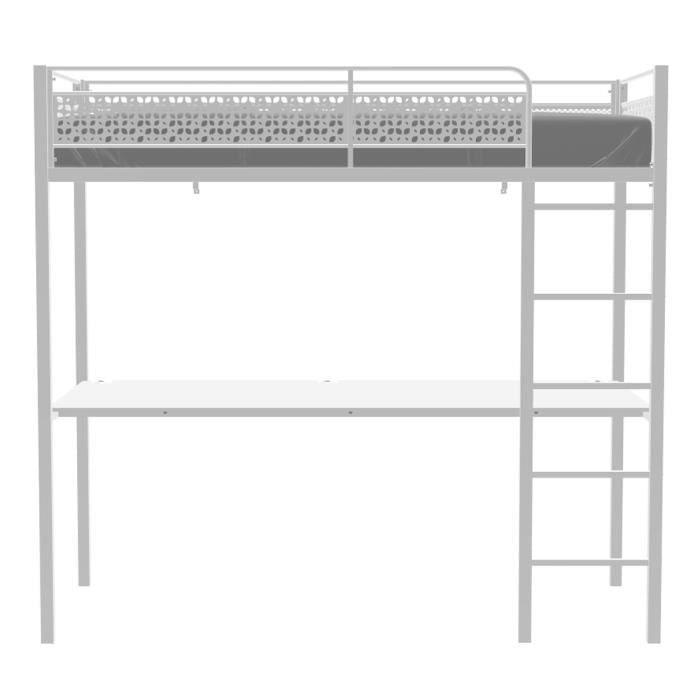 Lit mezzanine enfant avec bureau EDI - Blanc - 90 x 190 cm - Sommier inclus AUCUNE