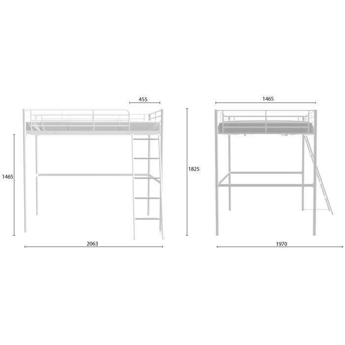 Lit mezzanine en métal - ELIOT - Blanc - 140 x 200 cm - Sommier inclus AUCUNE