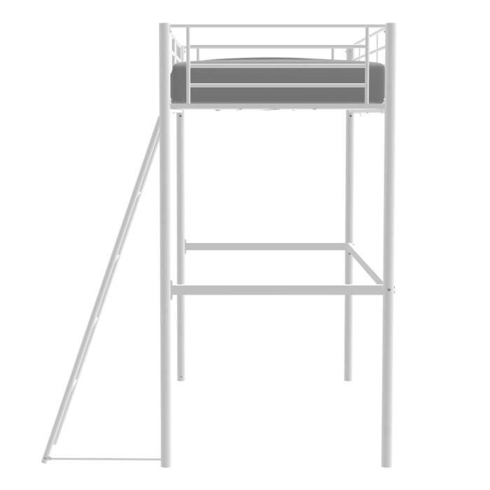 Lit mezzanine ELIOT 90 x 190 cm - Métal - Sommier inclus - Blanc AUCUNE