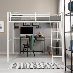 Lit mezzanine ELIOT 90 x 190 cm - Métal - Sommier inclus - Blanc AUCUNE