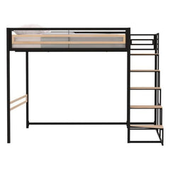 Lit mezzanine LEON - 140x190 cm - Métal noir - Sommier inclus AUCUNE