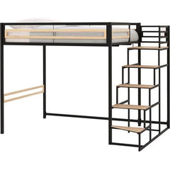 Lit mezzanine LEON - 140x190 cm - Métal noir - Sommier inclus AUCUNE