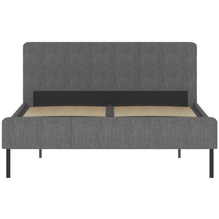 Lit adulte SIME - 140 x 190 cm - Sommier inclus - Gris AUCUNE