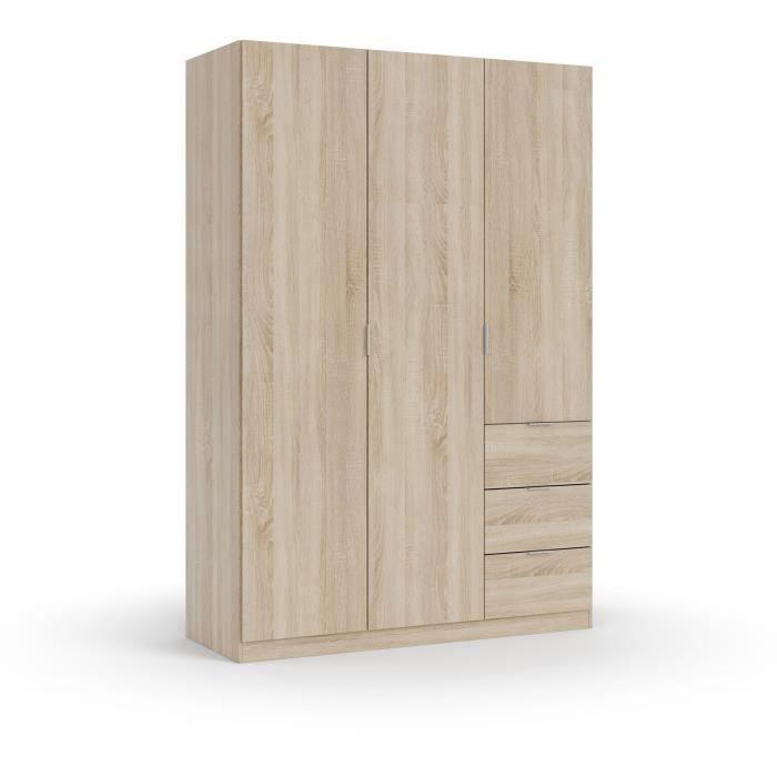 GLORIA Armoire de chambre style contemporain mélaminée décor chene canadien - L 135 cm AUCUNE