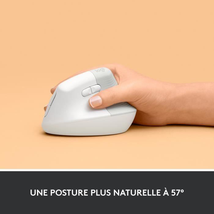 Souris Sans Fil Logitech Lift Ergonomique Verticale, Bluetooth ou récepteur USB Logi Bolt, Silencieuse - Blanc cassé LOGITECH