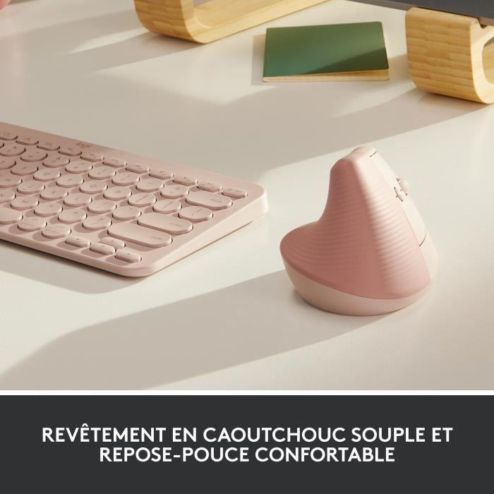 Souris Sans Fil Logitech Lift Ergonomique Verticale, Bluetooth ou récepteur USB Logi Bolt, Silencieuse - Rose LOGITECH