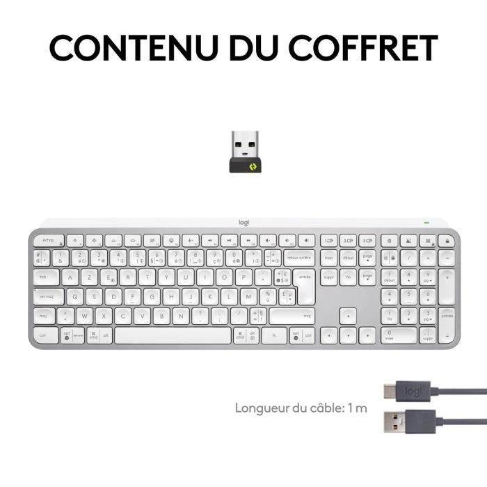 Clavier Sans Fil - LOGITECH - MX Keys S - Bluetooth - Rétroéclairé - Touches silencieuses - Gris clair LOGITECH