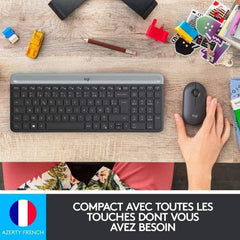 Logitech - Ensemble Clavier + Souris sans Fil et silencieux MK470 Ultra-fin - Disposition Compacte et Plate - Récepteur USB 2,4 GHz LOGITECH