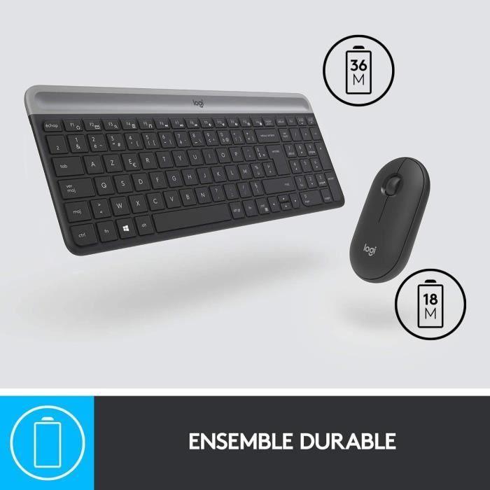 Logitech - Ensemble Clavier + Souris sans Fil et silencieux MK470 Ultra-fin - Disposition Compacte et Plate - Récepteur USB 2,4 GHz LOGITECH