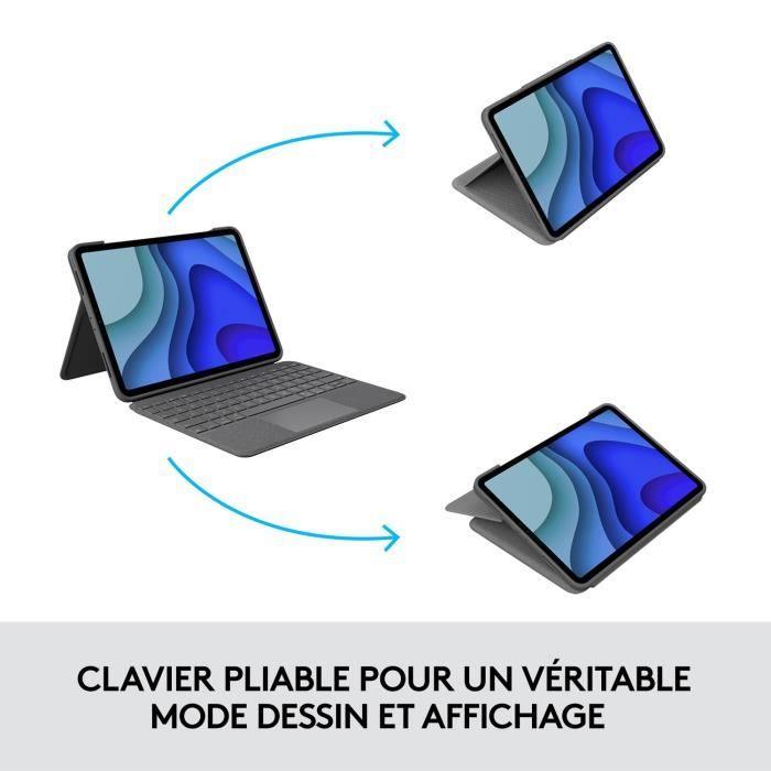 Clavier Folio Touch - LOGITECH - 1re, 2e, 3e et 4e générations -Gris LOGITECH