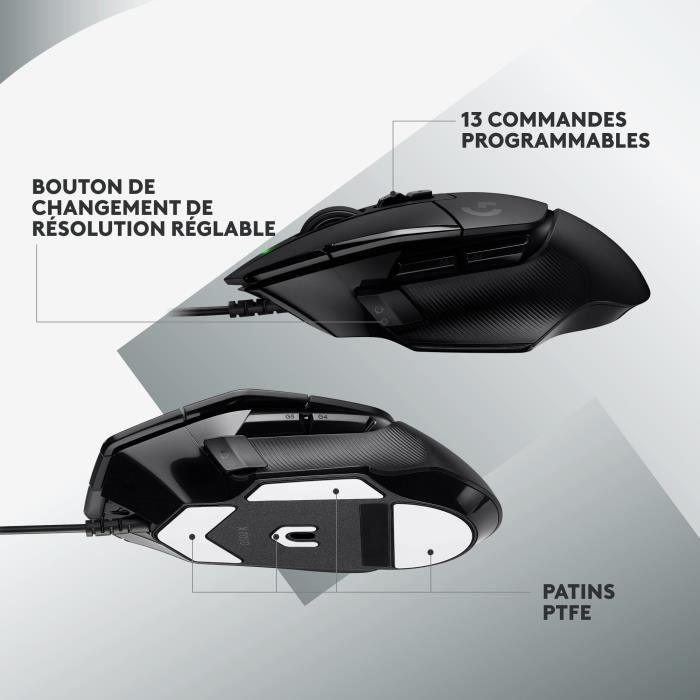 Logitech - G502 X Souris Gaming Filaire - LIGHTFORCE boutons primaires hybrides optique-mécanique, capteur gaming HERO 25K - Noir LOGITECH