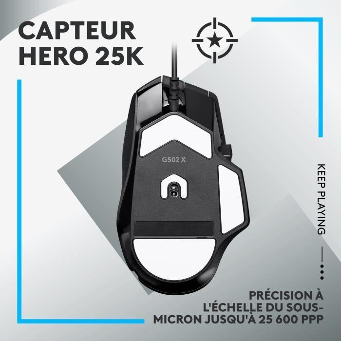 Logitech - G502 X Souris Gaming Filaire - LIGHTFORCE boutons primaires hybrides optique-mécanique, capteur gaming HERO 25K - Noir LOGITECH