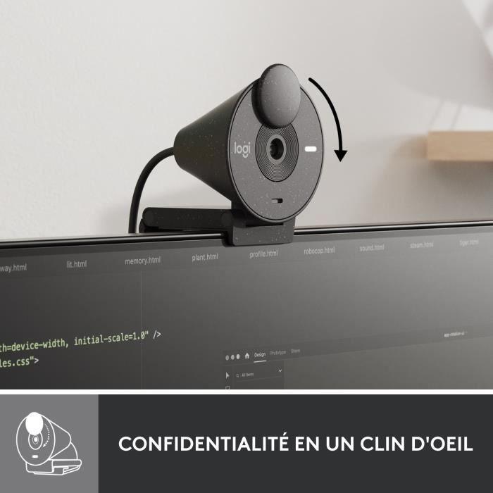 Logitech Brio 300 Webcam Full HD avec confidentialité, micro a réduction de bruit, USB-C - Graphite LOGITECH