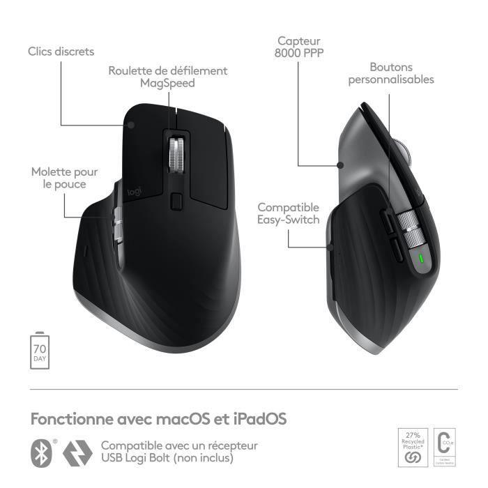 Logitech - Souris sans fil Ergonomique - MX Master 3S pour Mac - Gris Sidéral LOGITECH