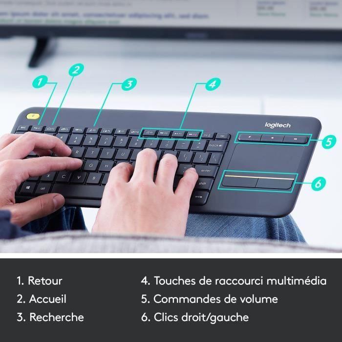 LOGITECH - Clavier TV Multimédia K400 Plus - AZERTY - Sans Fil - Pavé Tactile - Noir LOGITECH