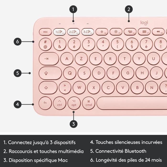 Clavier ordinateur - POUR MAC - Bluetooth - Logitech - K380 Multi-Device - ROSE LOGITECH