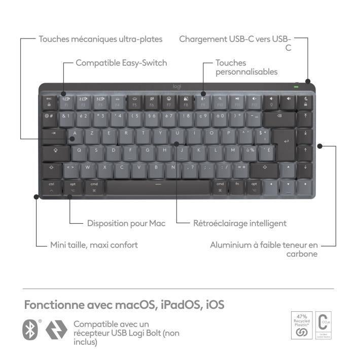 Logitech - Clavier sans fil pour Mac - MX Mechanical Mini - Gris Sidéral LOGITECH