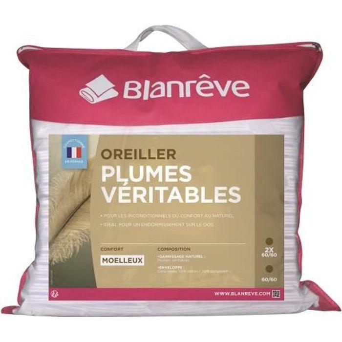 BLANREVE Lot de 2 oreillers Plumes - 60x60 cm BLANREVE