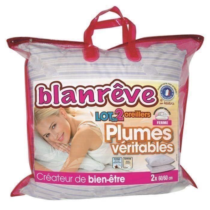 BLANREVE Lot de 2 oreillers Plumes - 60x60 cm BLANREVE