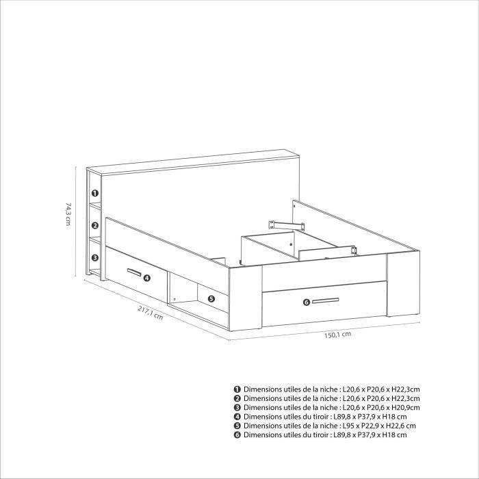 DEMEYERE Lit adulte 140 x 190 cm - Chene Kronberg - Oxygene DEMEYERE