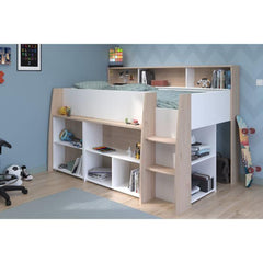 PARISOT Lit combiné enfant avec bureau rétractable - Décor blanc et chene - 90x 200 cm - Sommier inclus -THEO PARISOT