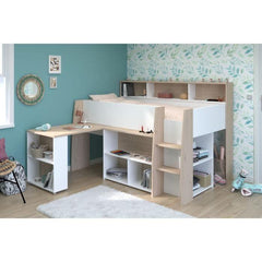 PARISOT Lit combiné enfant avec bureau rétractable - Décor blanc et chene - 90x 200 cm - Sommier inclus -THEO PARISOT