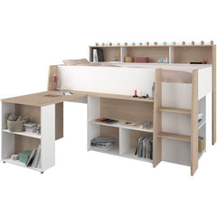 PARISOT Lit combiné enfant avec bureau rétractable - Décor blanc et chene - 90x 200 cm - Sommier inclus -THEO PARISOT