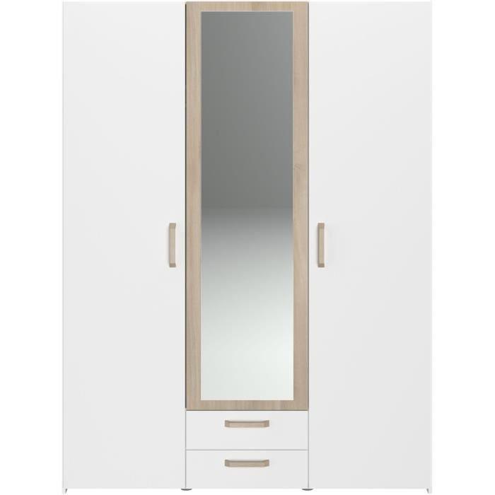 Armoire DREAM 3 portes - Panneau de particules - Miroir - Décor blanc - L150 x H200 x P52 cm PARISOT