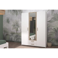 Armoire DREAM 3 portes - Panneau de particules - Miroir - Décor blanc - L150 x H200 x P52 cm PARISOT