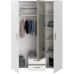 Armoire DREAM 3 portes - Panneau de particules - Miroir - Décor blanc - L150 x H200 x P52 cm PARISOT