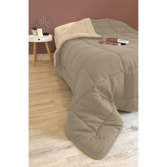 CALGARY Couette chaude Microfibre 400g/m² Taupe & Lin 240x260cm TOISON D'OR