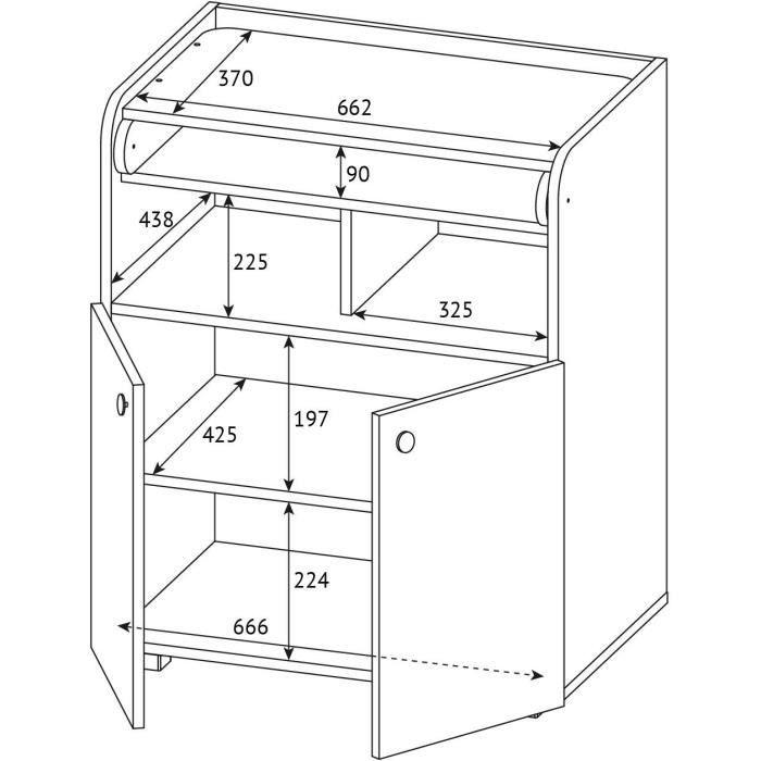 POLINI KIDS AMELI Commode a langer POLSKA 2 portes avec plan rabattable blanc POLINI KIDS