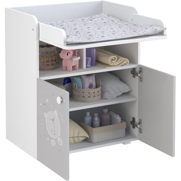 POLINI KIDS OURSON TEDDY Commode a langer POLSKA 2 portes avec plan rabattable blanc gris POLINI KIDS