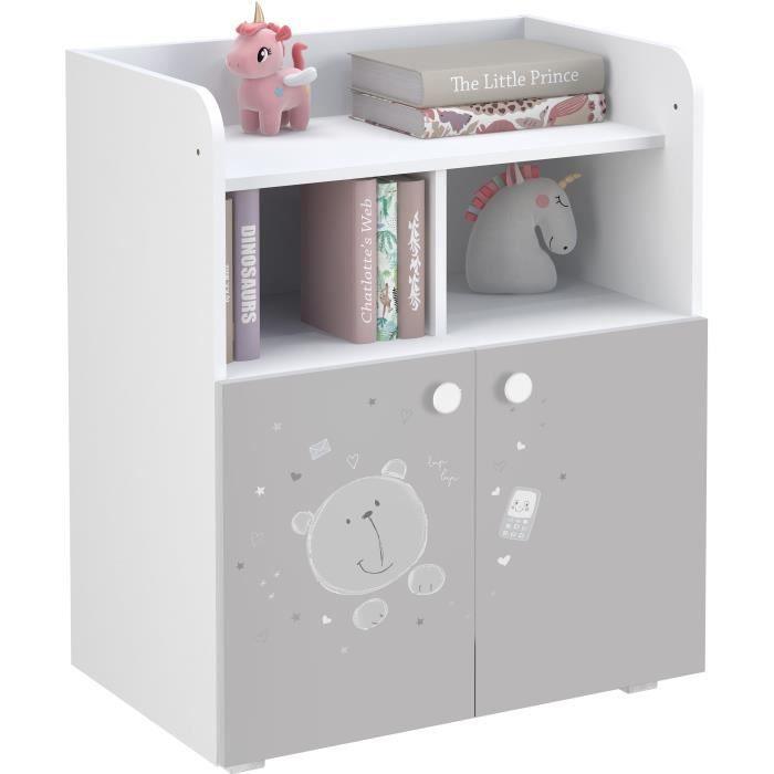 POLINI KIDS OURSON TEDDY Commode a langer POLSKA 2 portes avec plan rabattable blanc gris POLINI KIDS