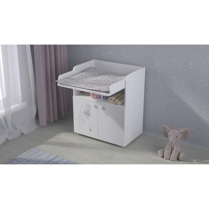 POLINI KIDS AMIS ZEN Commode a langer POLSKA 2 portes avec plan rabattable blanc POLINI KIDS